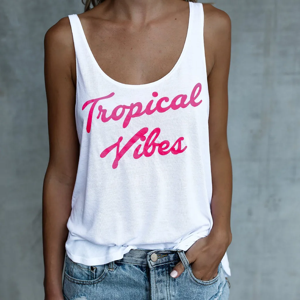 

haut femme Women Tank Top Print Vest Sleeveless Loose Tops Tank Top Women Tops Shirt women clothes 2019