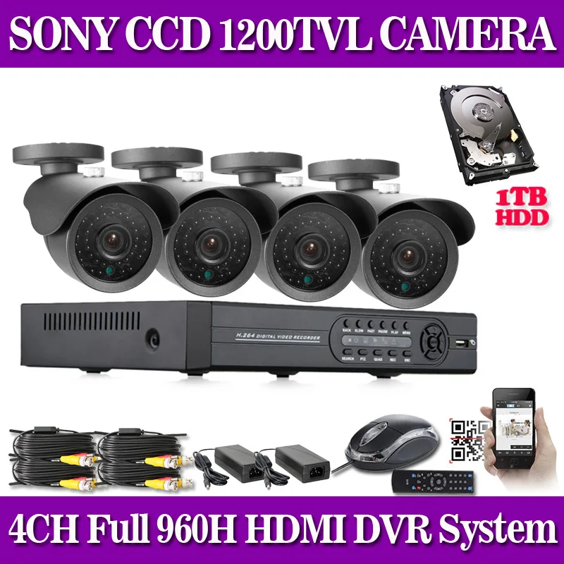 

1200TVL SONY CCTV System 4CH Full 960H HDMI DVR with 960H CCD IR CCTV Camera Kit with IR Cut Filter 4CH DVR Kit 1TB HDD