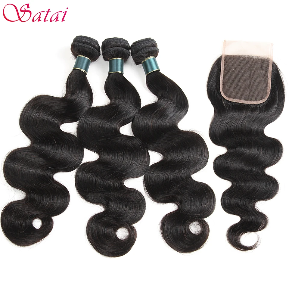 

Satai Hair Peruvian Body Wave Human Hair Bundles With Closure Natural Color 3 Bundles With Closure Non Remy Hair Extension