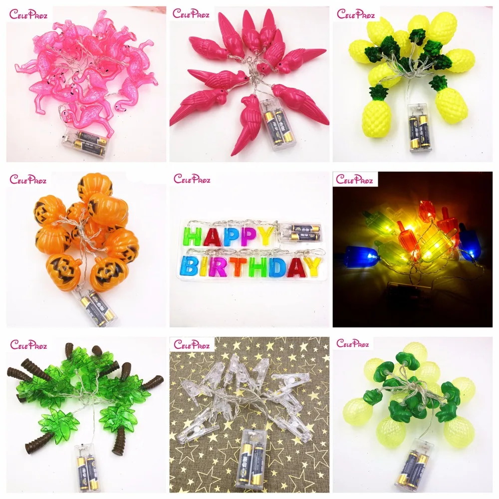 

10-LED Fairy Light String Flamingo "happy Birthday" Watermelon Parrot Pumpkin Coconut Tree Pineapple Garland Birthday Decor