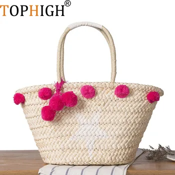 

TOPHIGH fashion Straw bags big size handwoven shoulder bag summer style beach bags handbags women famous brands tote bag C13