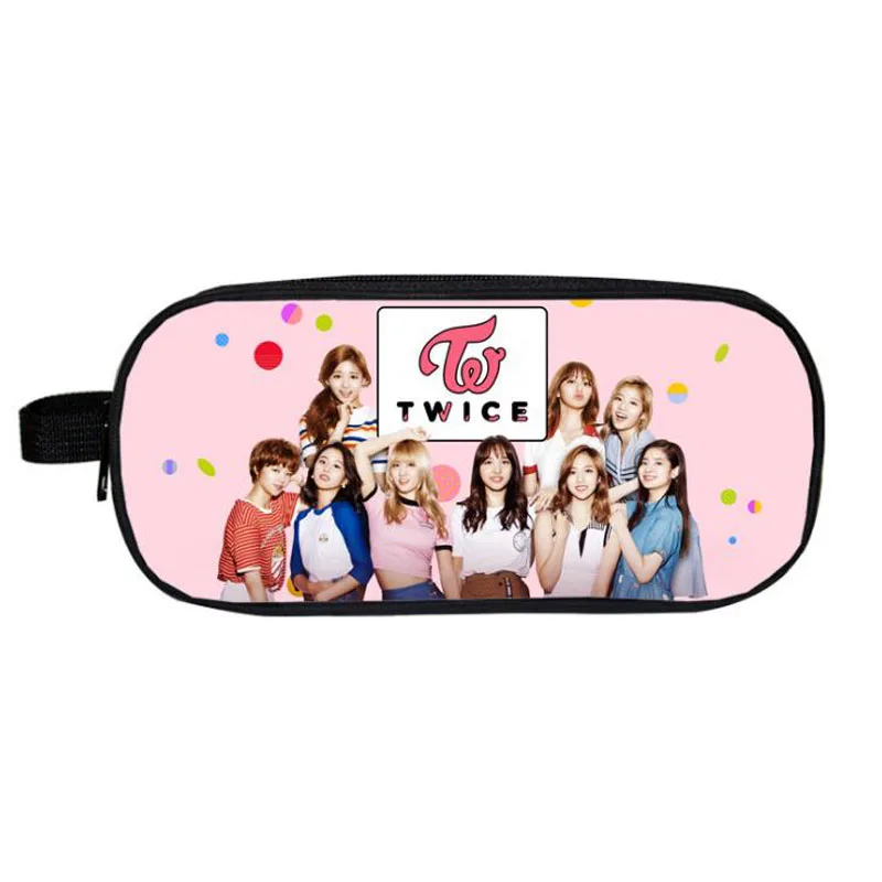 

1 Pcs Hot Kpop Twice Na Yeon Sana Mina Momo Double Layer Cosmetic Bag Pencil Box Stationery Fans Makeup Bags PU Pencil Cases