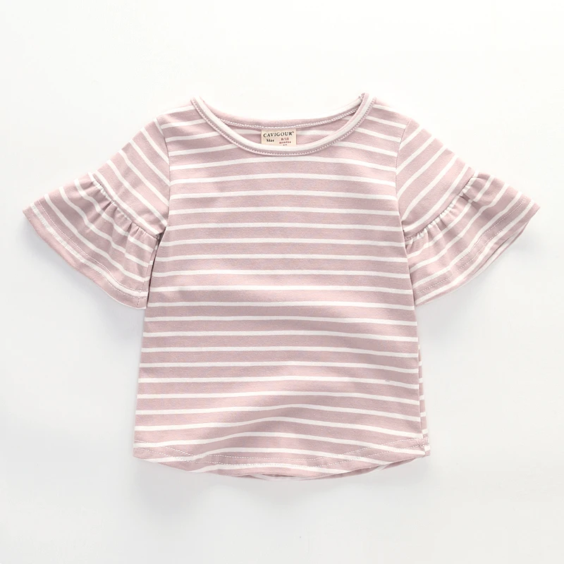 

Summer cotton kids baby girls short sleeve t shirts striped tops for toddler girl pagoda sleeve tees children clothes