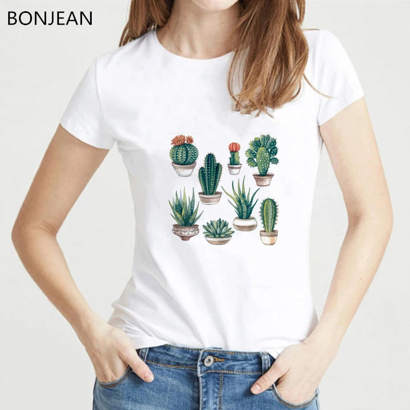 

Summer 2019 Cactus T shirt Women Harajuku kawai flower plant shirt tumblr tshirt white top female vintage tee shirt femme