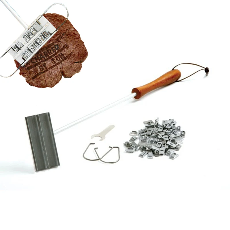 

55 letters Stainless Steel BBQ Branding Iron Wooden Handle Outdoor Babecue Tools 45cm Restaurant Steak Meat Stigma Tools 1pcs
