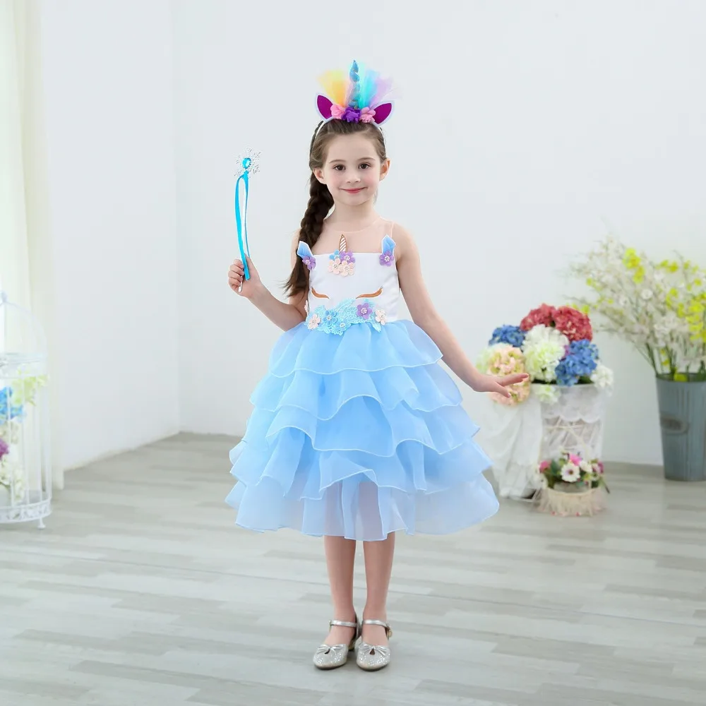 Kids unicorn dress for girls lyayered embroidery fancy ball