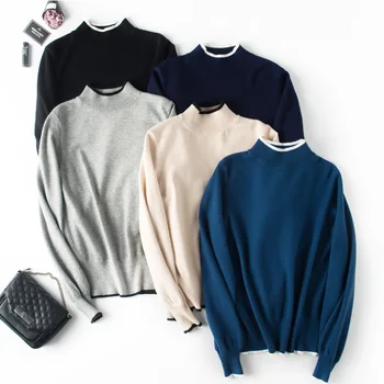 

2018 autumn and winter new half-neck sweater women's pullover sweater loose bottoming shirt