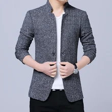 Повседневный мужской блейзер в китайском стиле, деловой повседневный мужской блейзер с воротником-стойкой, тонкий мужской блейзер, куртка xz26