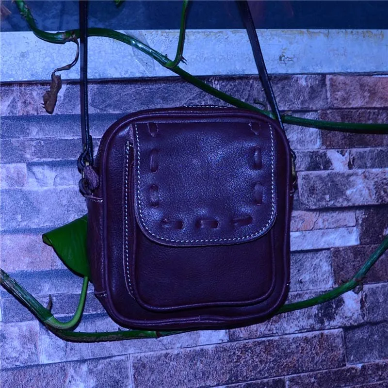 Literary Fan Leather Bags Vegetable Mink Handmade Pouch Tree Cream Retro Square Ba