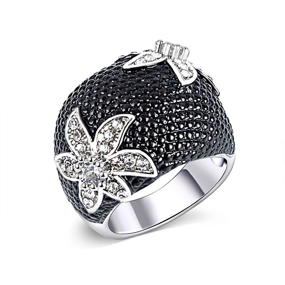 

Fashion new silver flower black cubic zirconia ring for women/bride wedding engagement jewelry ring SP292