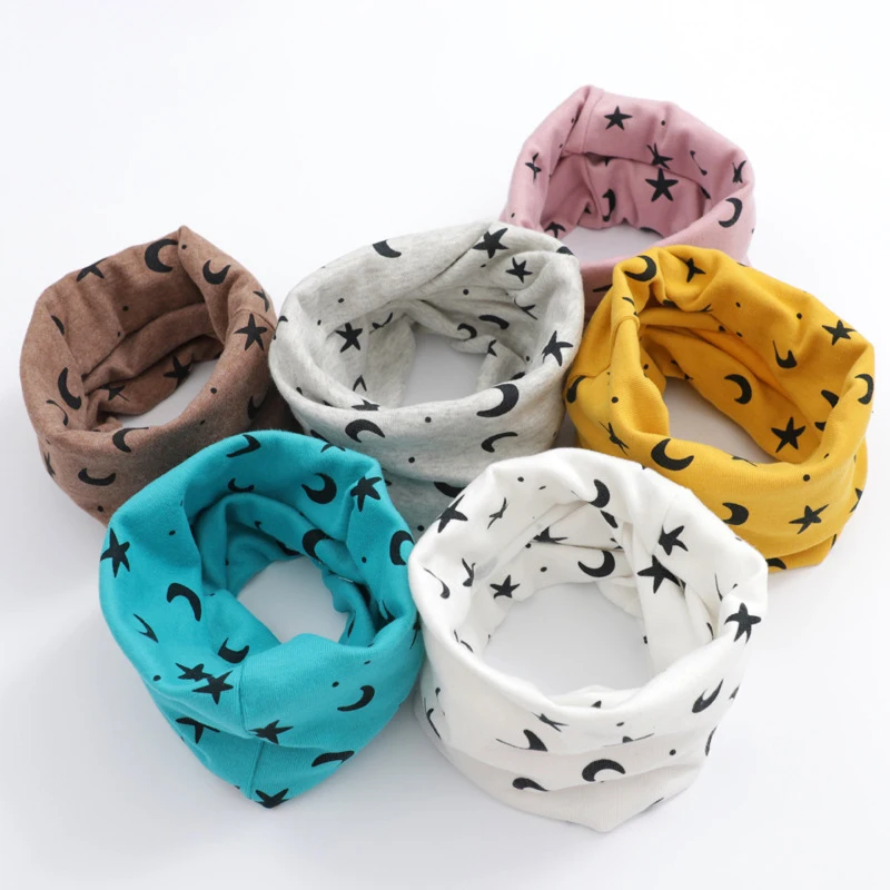 

Children's Autumn Winter Scarves Boy Cute Stars Moon Printed Kids Cotton O Ring Neck Boys Girls Baby Cartoon Print Warm Scarf