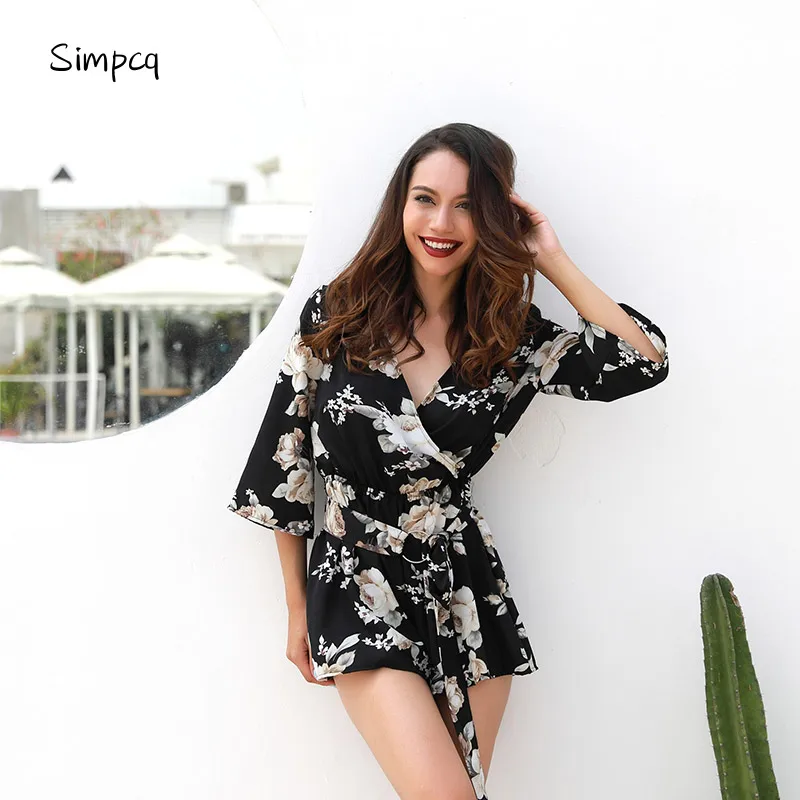 Body Cotton Catsuit Rushed Jumpsuit Women Simpcq Beach Style Womens Ladies V-neck Sleeve Summer Vertical Long Jacket Flack 2018 