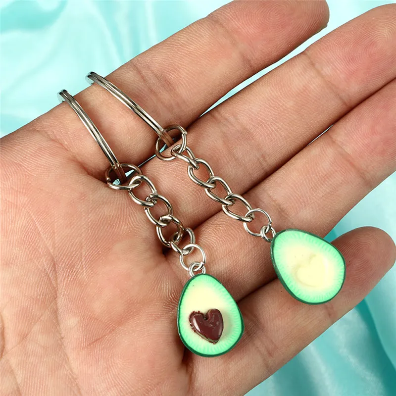 

1Pc Simulation Fruit Avocado Heart-shaped Keychain Keyring Ring Couple Bag Chain 3D Printed Soft Pottery Keychain Jewelry Gift