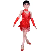 Dress With Sequins For Girls Kids Dance Costume Children Stage Costumes Tassel Latin Dancing Dresses Dance Clothes For Girls