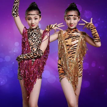 leopard costumes leotard child sexy skirt children latin for girls fringe dance ballroom competition dresses tango salsa rumba