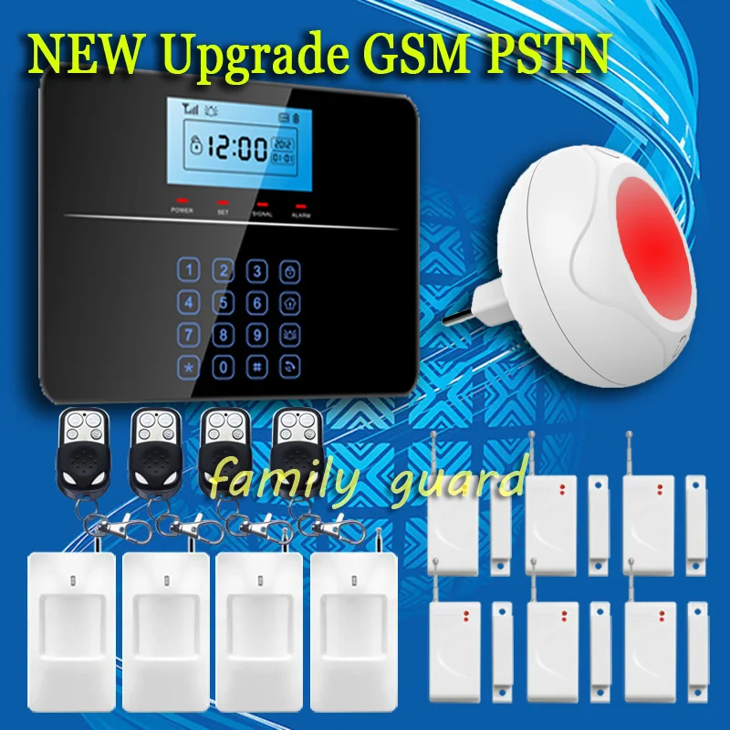 Free Shipping!Colorful color flash Wireless Siren English/Russian Voice Security Touch GSM PSTN Alarm System LCD Screen 4 Band