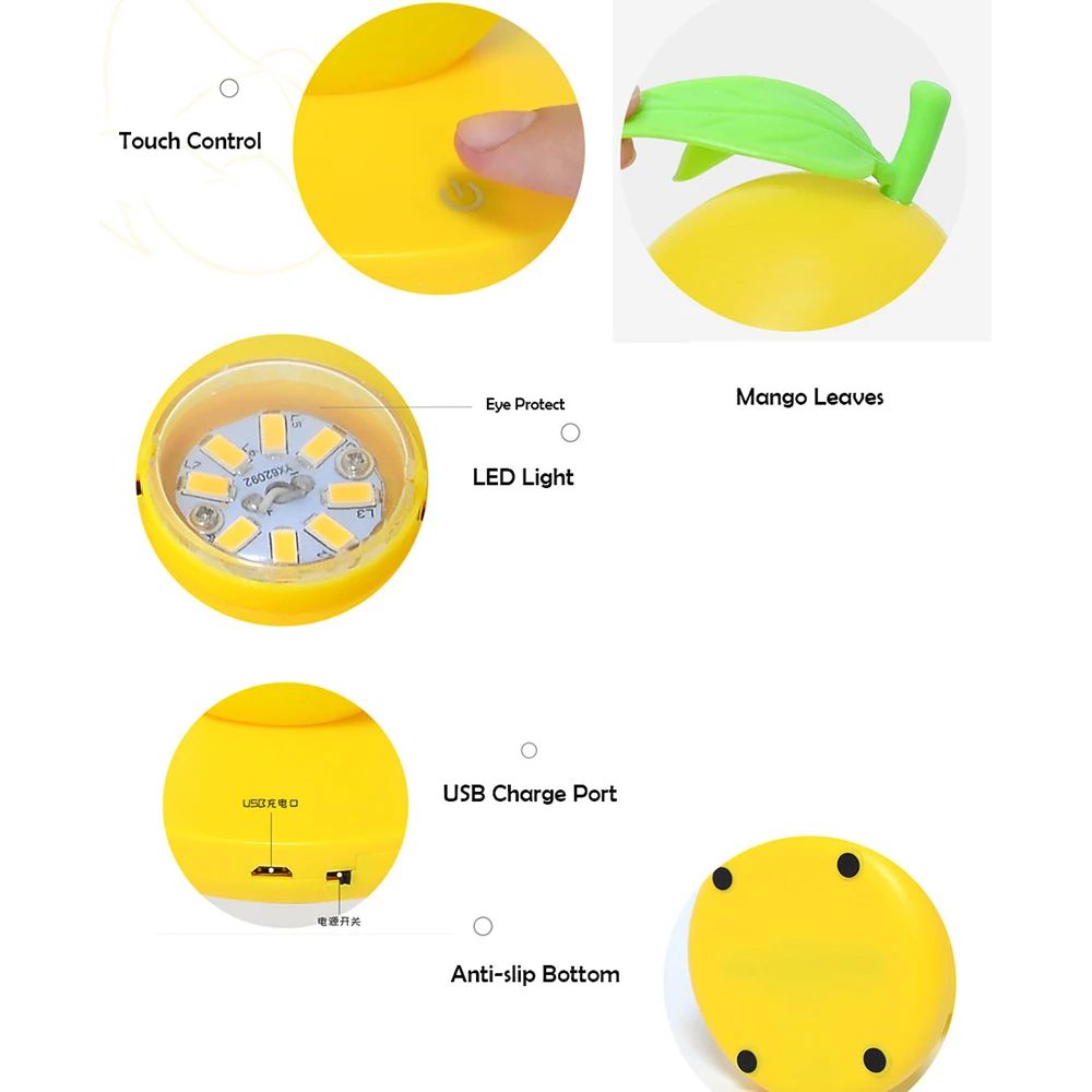 Usb зарядка трехскоростной затемнения в форме манго Ночник детская кровать сенсорный сенсор светодиодный светильники для Отдела со свежими фруктами