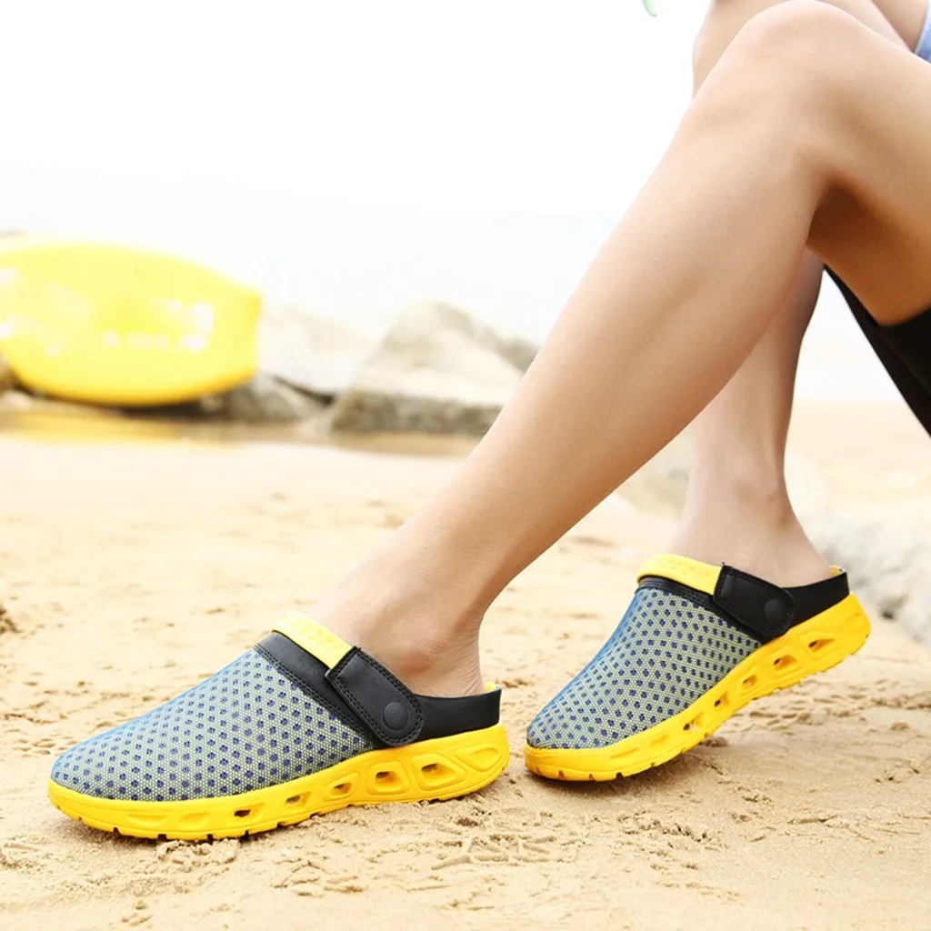 Летние мужские Разноцветные дышащие летние мужские шлепанцы из сетчатого материала; модные сандалии; уличные повседневные пляжные сандалии; спортивная обувь с отверстиями