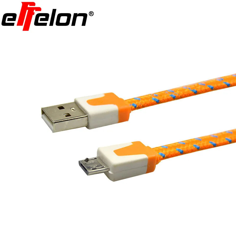 Effelon 1M/2M/3M Flat Nylon Micro USB Cable Charger Data Sync USB Cable