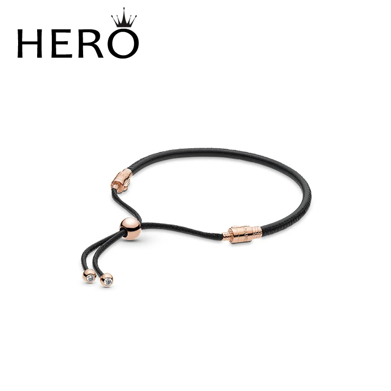 

1:1 New Product: Rose Gold Moments Sliding Leather Bracelet Manufacturers Direct Batch Free Package Mail