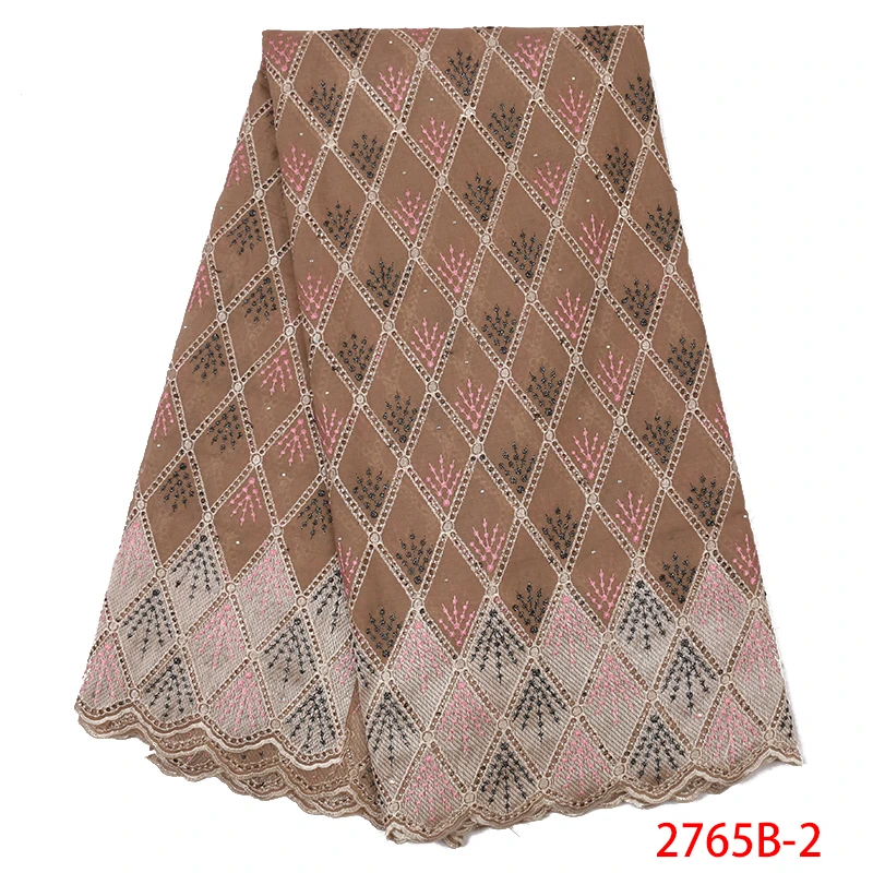 

Swiss Volie Lace Fabric High Quality African Embroidered Dry Lace Fabric Latest Swiss Voile with Stones KS2765B-2
