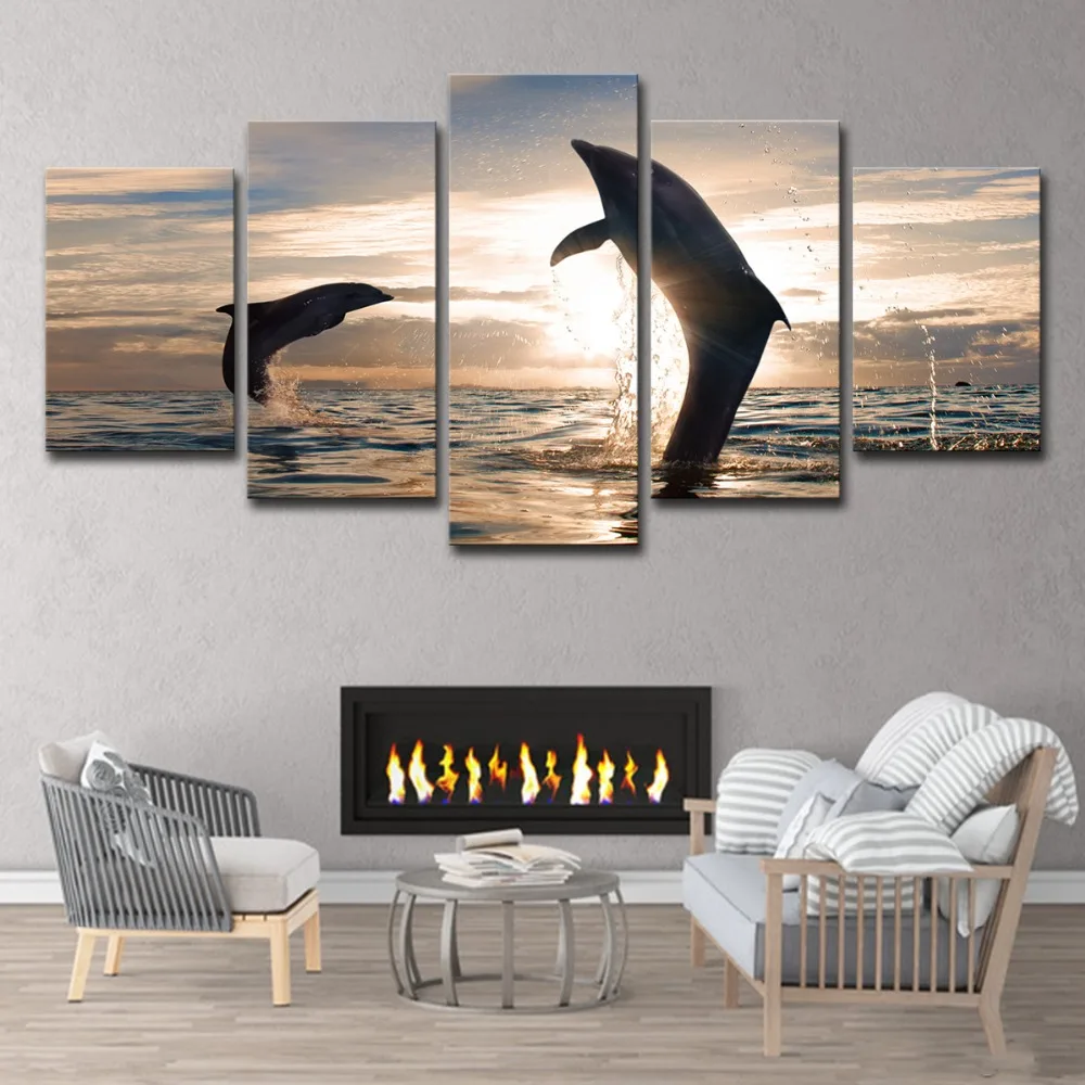 5P2249-HD Printed beautiful playful dolphins Painting Canvas Print room decor print poster picture canvas Free shipping (  (3)