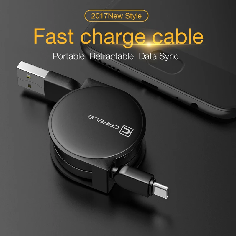 Caja protectora CAFELE Original retráctil USB tipo c Cable USB de sincronización de datos Cable de carga para samsung S8 huawei p9 p10 para Xiaomi 5X a1 ZUK Z1 Z2