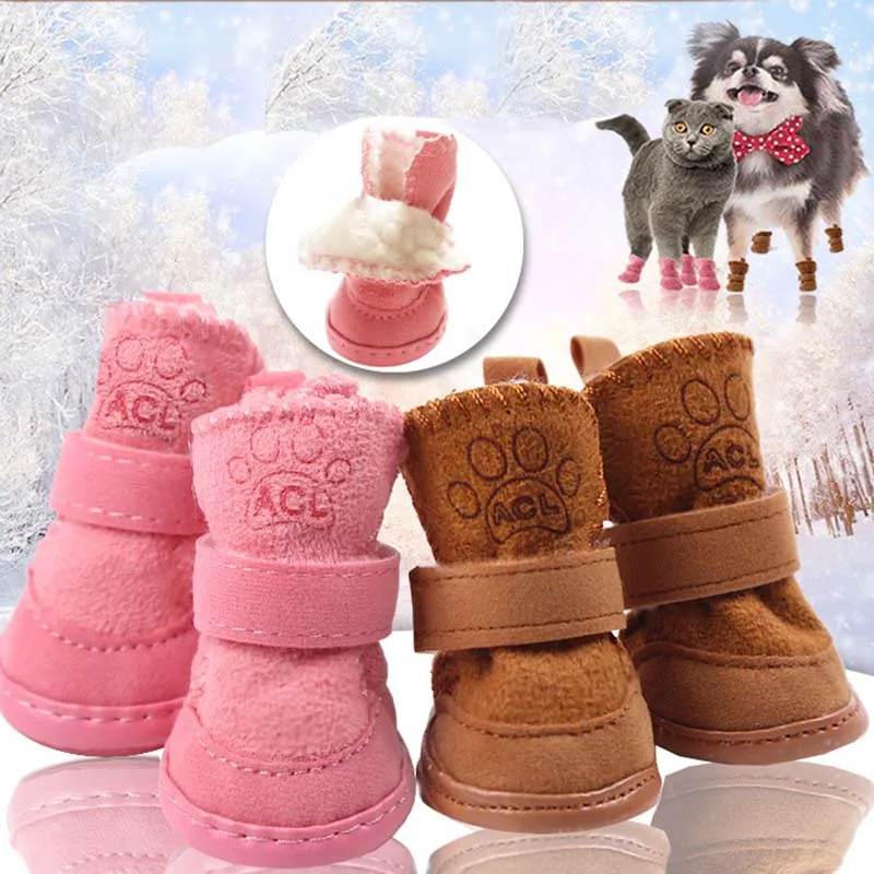 

Dog Shoes Casual Anti-Slip Cute Small Pet Shoes Puppy Footwear 4pcs Winte Thicken Soft Mesh Sandals Candy Colors Dog Boots