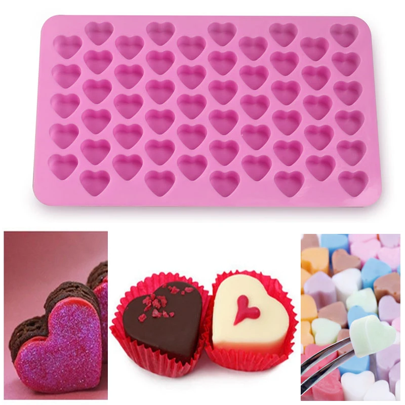 

New Kitchen Baking Tools 55 Holes Cute Heart Style Silicone Chocolate Mold Ice Candy Lolly Muffin Mould Valentine Gift Maker