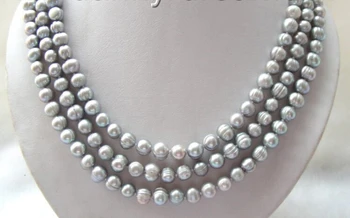 

FREE shipping> >>>GENUINE 65" 9mm gray natural freshwater pearls necklace a0305