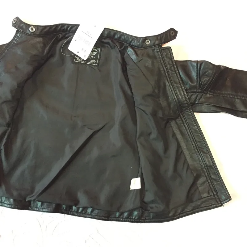 Black thin PU jacket Детская куртка из искусственной кожи; пальто из искусственной кожи; Jaqueta infantil menina; куртка из искусственной кожи для мальчиков; Casaco infantil; кожаная верхняя одежда для девочек - Цвет: Black thin PU jacket