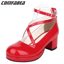 Plus size 34~40 41 42 43 44 2016 New fashion student Animation red shoes LOLITA sweet princess dress shoes spring autumn #0248