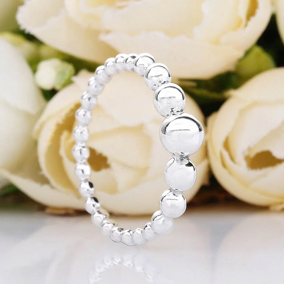Authentic 925 Sterling Silver Ring String of Silver Beads Rings For Women Wedding Party Gift Fine Europe Jewelry