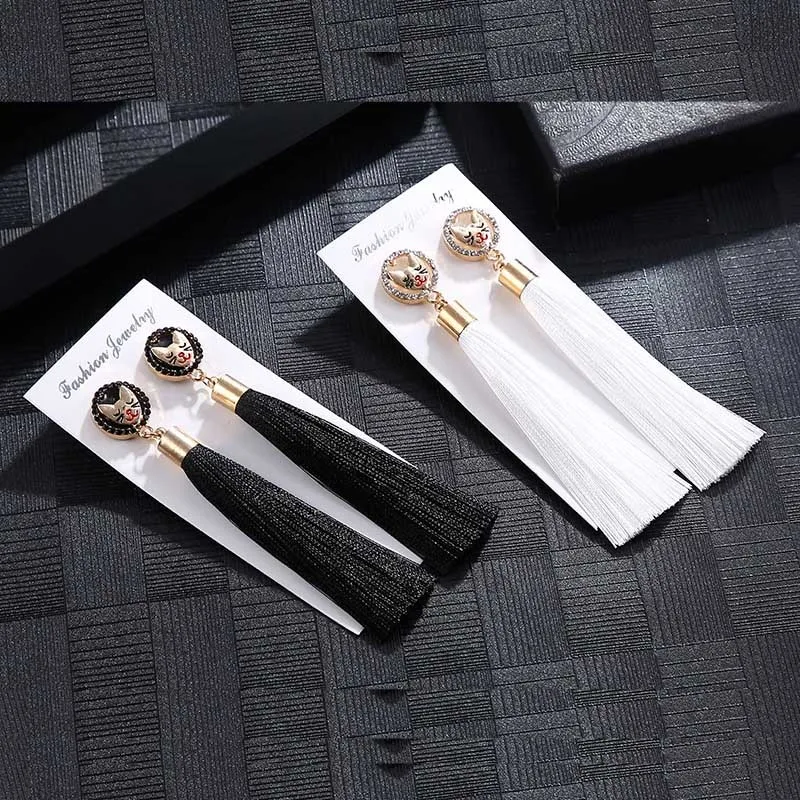 IMG_4215 Trendy Drop Earrings CatWomenLongBohemianDangleBlueBalckMetalBohoGold Tassel Earrings 2018 Jewelry