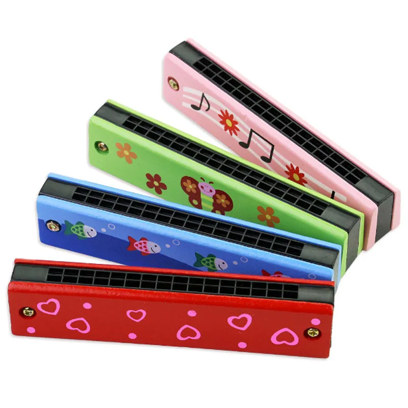

Creative toys double row 16 hole children's wooden harmonica enlightenment early teaching instruments parent-child teaching aids