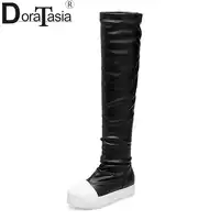 DoraTasia New Large Size 33-43 Add Fur Flat Heels Over The Knee Boots Women 2019 Add Fur Boots Ladies Casual Flat Shoes Woman