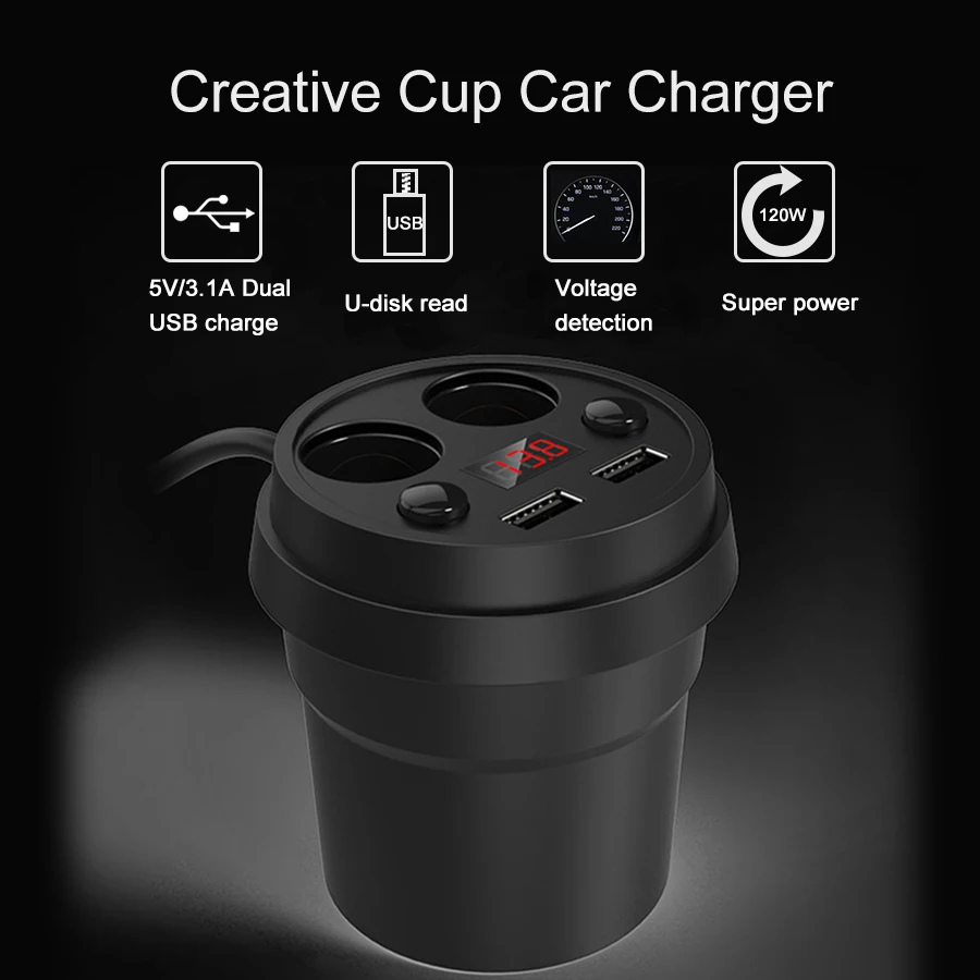 Kommander Dual USB Выход чашки 3.1A DC12 24V авто прикуривателя Splitter гнездо автомобильного