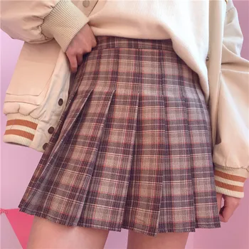 

Women Girl Earth Color Half-length Skirt Ffemale 2019 New Sping and Summer High Waist Slim Sweet Girl Short Pleated Mini Skirt