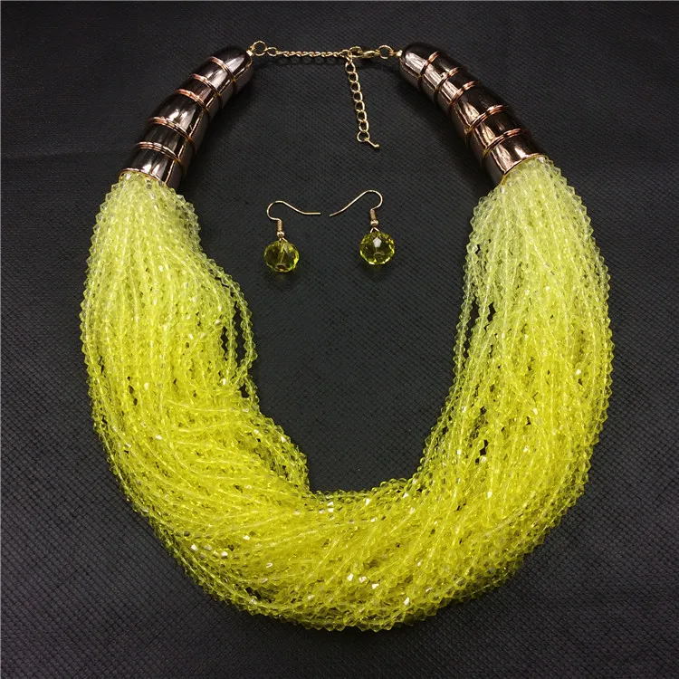 Heeda высококачественный элегантный многослойный градиентный полимерный Женский комплект из ожерелья и серег, модный изящный Джокер ручной работы, Ювелирный Комплект - Окраска металла: Yellow