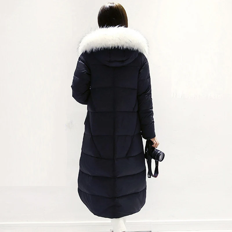 2018 New European Women's Down Jacket Female Thick Big Fur Collar Hoodie White Down Coat Parka Winter Jacket Women High Quality