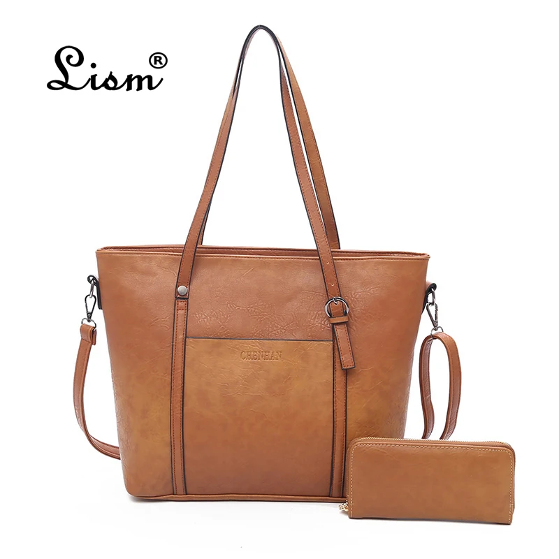 

2018 new two sets big PU Leather big Women Handbags Fashion Ladies Shoulder Bags Messenger Bag Female Travel Bag woen bag