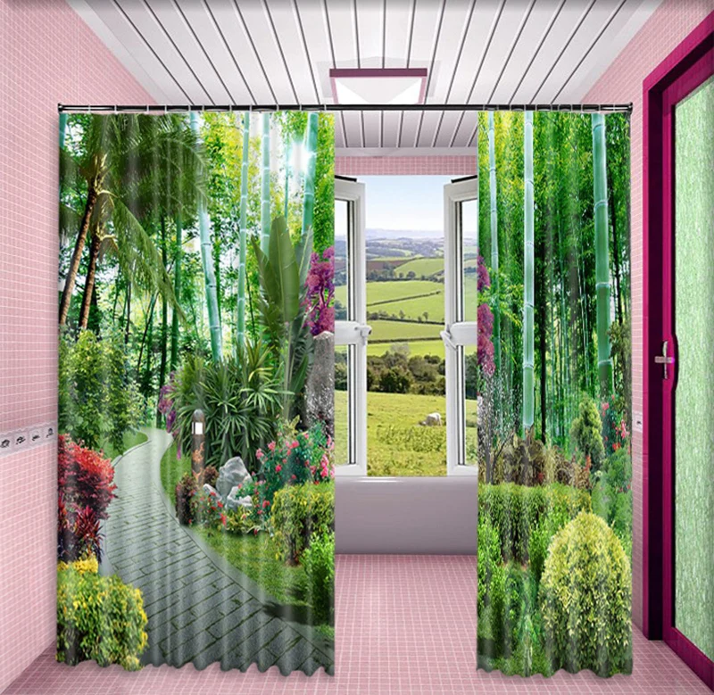 Парковый коридор пейзаж Бамбуковая штора с изображением леса