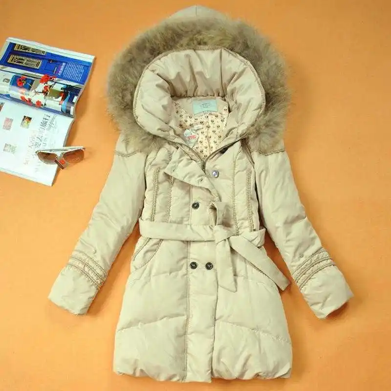 New 2015 Women Fur Hooded Thicken Coats Fashion Winter Slim Waist Wadded Jackets Woman Duck Parkas Plus Size H4575