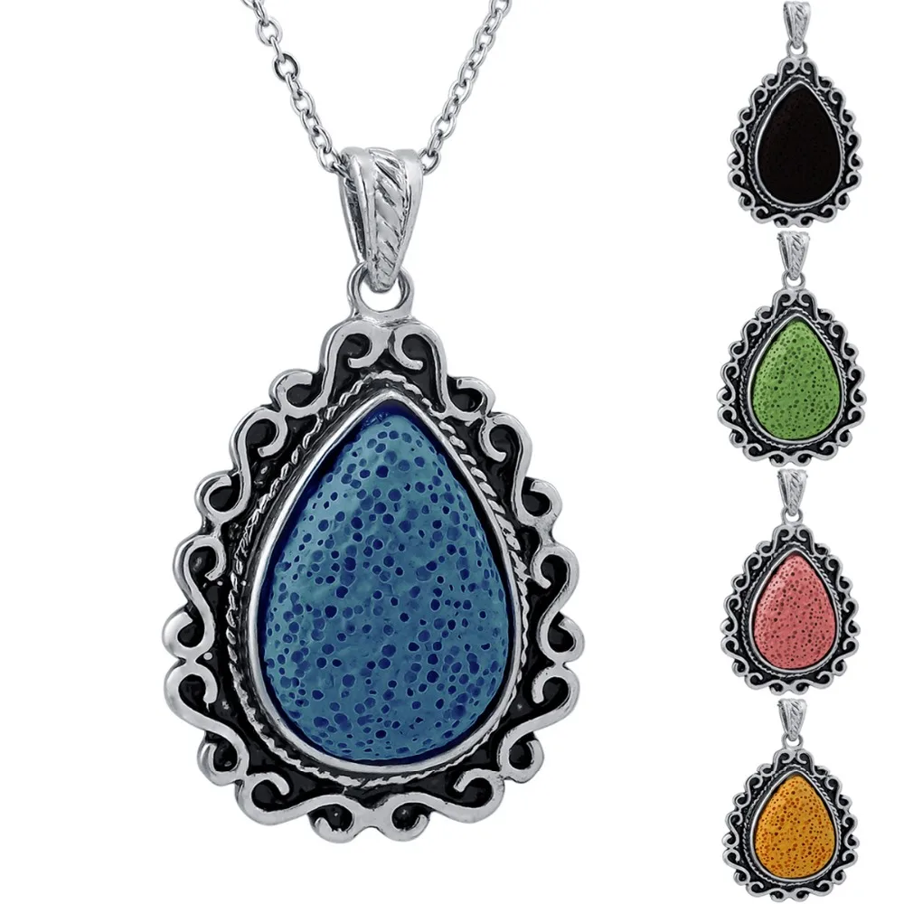 

Lava Stone Diffuser Pendant with Clay Water Drop Necklace For Women Free Shipping drop shipping Essential Oil Diffuser Necklace