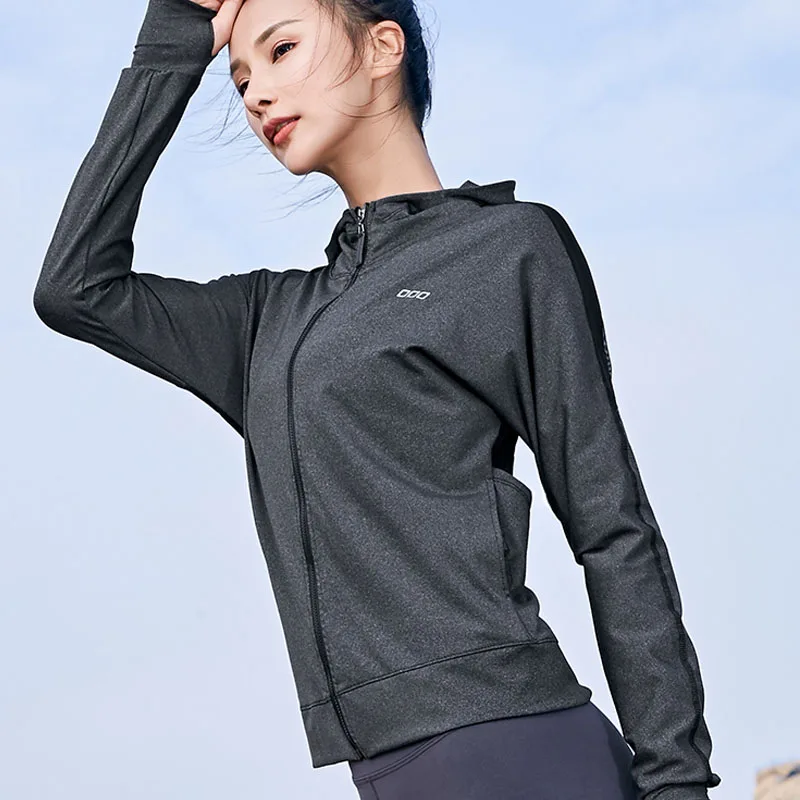 Женские куртки с молнией и капюшоном для бега рубашка для йоги сетчатый дышащий с длинным рукавом свитер Спортивная одежда спортивный костюм