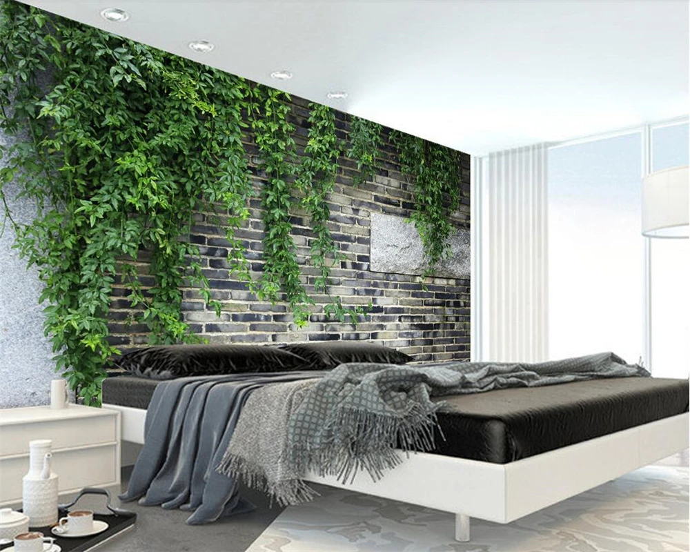 Beibehang пользовательские обои кирпичная стена зеленые листья цветок лоза кирпичная стена ТВ фон стены гостиной спальни 3d обои