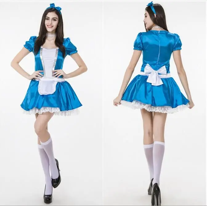 Взрослый синий пивной девушка костюм сексуальные костюмы горничной Алиса в стране чудес костюм Хэллоуин Необычные сладкое платье