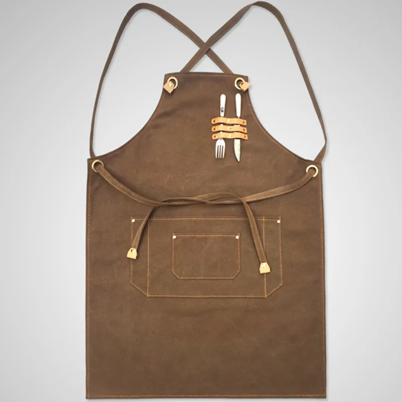 Black Denim Brown Canvas Apron Barista Bartender Bakery Pastry Chef