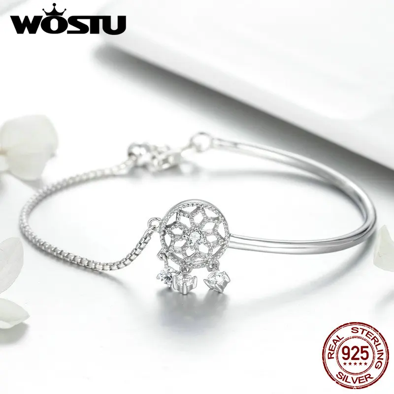 

WOSTU 925 Sterling Silver Dreamcatcher Charm Bracelet Bangle For Women Girlfriend Birthday Original Jewelry Best Gift FIB116
