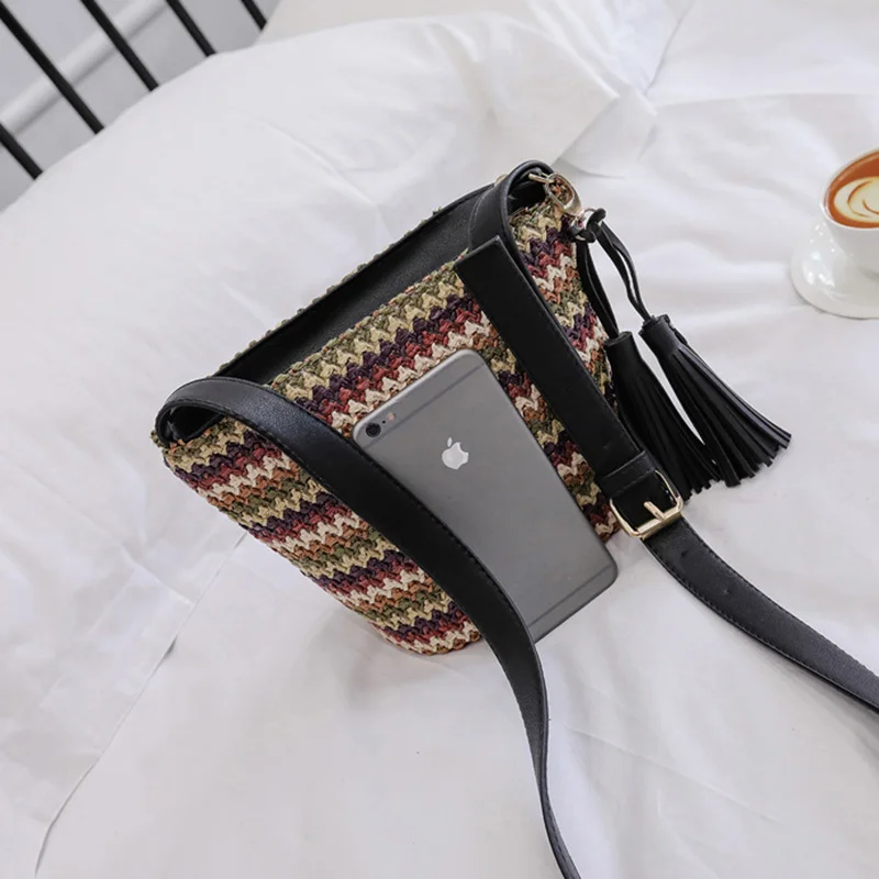 Women Tassel Beach Straw Bag Bohemian Female Summer Holiday Handbag Fashion Woven Lady Shoulder Bag Travel Mini Crossbody SS3272 (11)